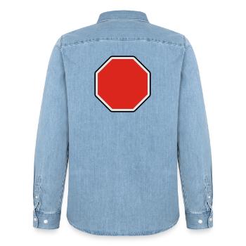 verkehrsschild - für eigenen text - Männer Jeanshemd Organic von Stanley/Stella - verwaschenes Hellblau - Hinten - AI Model Male 185 light (185cm)