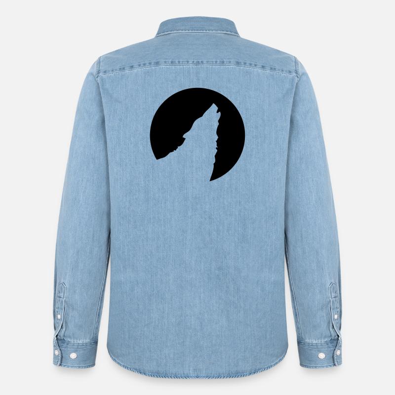 heulender Wolf - Männer Jeanshemd Organic von Stanley/Stella - verwaschenes Hellblau