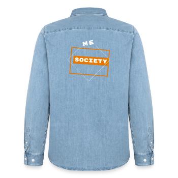 Society Me Outside The Box Statement Shirt - Men’s Organic Denim Shirt by Stanley/Stella - light wash - Back - AI Model Male 185 light (185cm)
