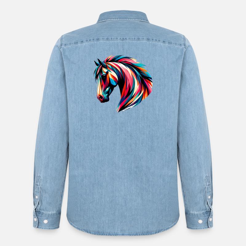 Pferd - Männer Jeanshemd Organic von Stanley/Stella - verwaschenes Hellblau