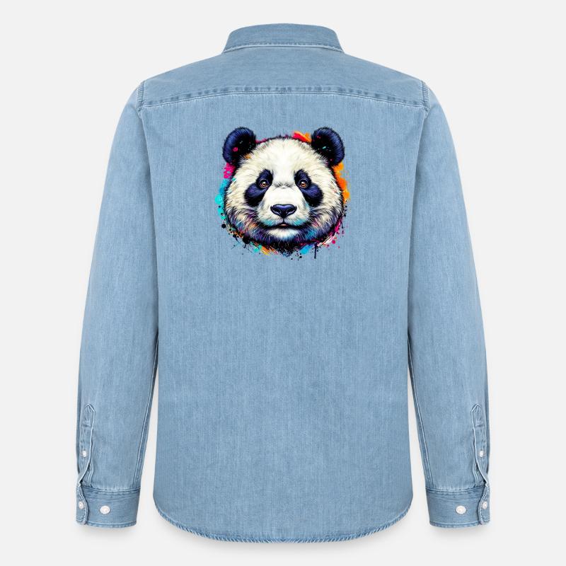 Panda - Männer Jeanshemd Organic von Stanley/Stella - verwaschenes Hellblau