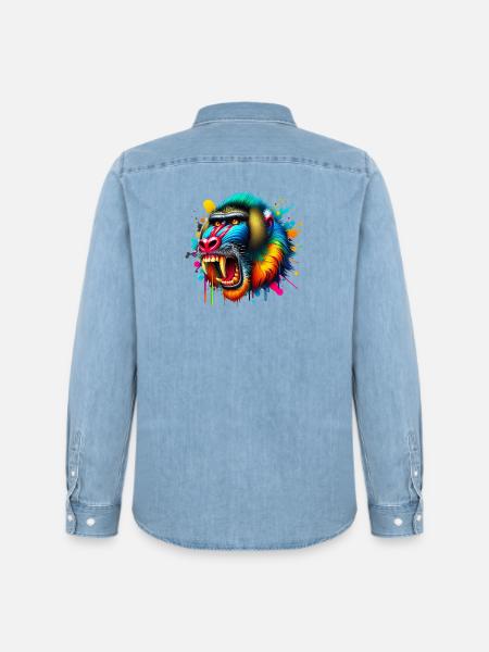 Mandrill Monkey - Men’s Organic Denim Shirt by Stanley/Stella - light wash