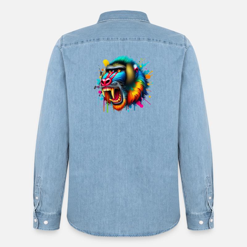 Mandrill-Affe - Männer Jeanshemd Organic von Stanley/Stella - verwaschenes Hellblau