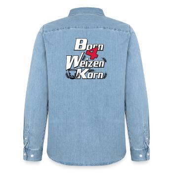 Korn , Party , Weizenkorn , born 4 Korn(25) - Männer Jeanshemd Organic von Stanley/Stella - verwaschenes Hellblau - Hinten - AI Model Male 185 light (185cm)