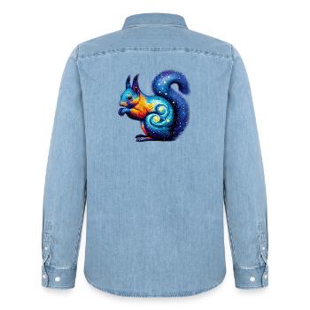 Eichhörnchen - Männer Jeanshemd Organic von Stanley/Stella - verwaschenes Hellblau - Hinten - AI Model Male 185 light (185cm)