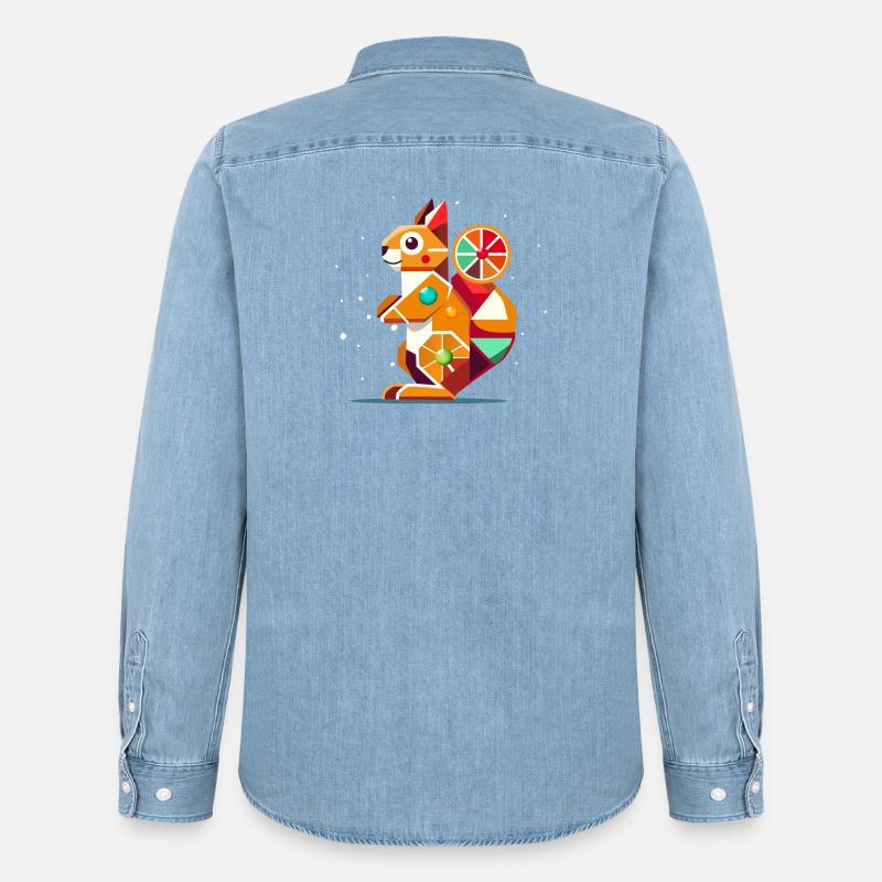 Geometrisches Eichhörnchen-farbenfroher Hingucker - Männer Jeanshemd Organic von Stanley/Stella - verwaschenes Hellblau