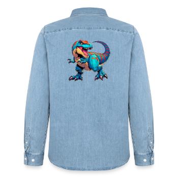 Dinosaur - Men’s Organic Denim Shirt by Stanley/Stella - light wash - Back - AI Model Male 185 light (185cm)