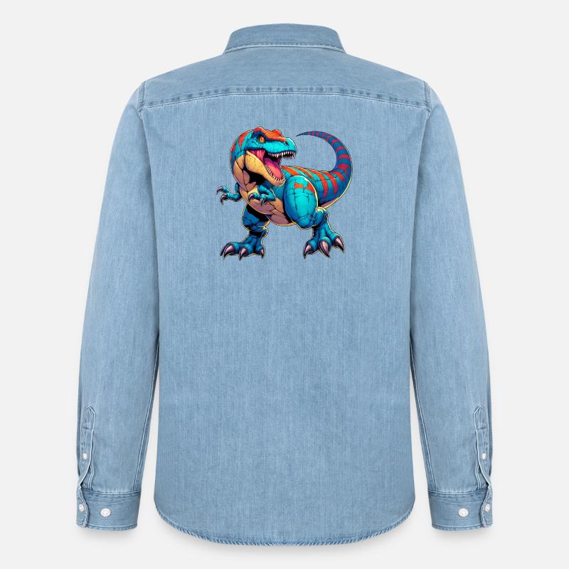 Dinosaurier - Männer Jeanshemd Organic von Stanley/Stella - verwaschenes Hellblau