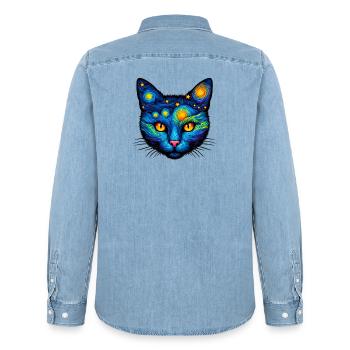 Cat - Men’s Organic Denim Shirt by Stanley/Stella - light wash - Back - AI Model Male 185 light (185cm)