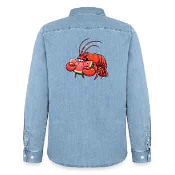 Süßer Hummer Sommer Cartoon Wassermelone Fruchtig - Männer Jeanshemd Organic von Stanley/Stella - verwaschenes Hellblau - Hinten - AI Model Male 185 light (185cm)