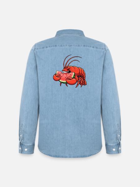 Sweet Lobster Summer Cartoon Watermelon Fruity - Men’s Organic Denim Shirt by Stanley/Stella - light wash