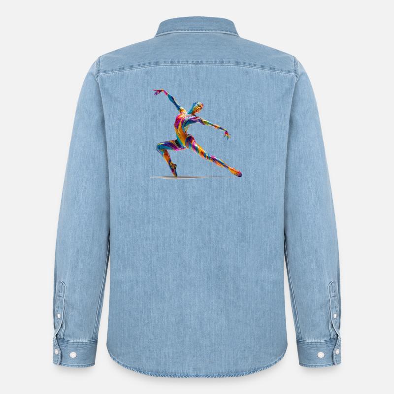 Farbexplosion Tänzer im Flow - Männer Jeanshemd Organic von Stanley/Stella - verwaschenes Hellblau
