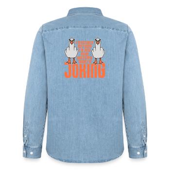 Seagull Middle Finger Not Funny Mean People Think Joke - Men’s Organic Denim Shirt by Stanley/Stella - light wash - Back - AI Model Male 185 light (185cm)