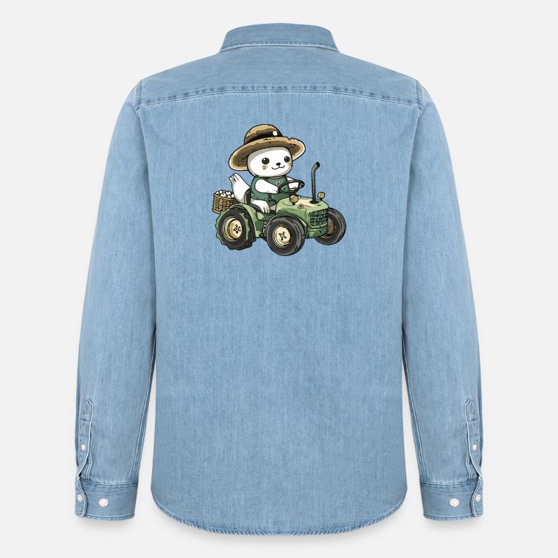 Robbe Tier Traktor Farmer - Männer Jeanshemd Organic von Stanley/Stella - verwaschenes Hellblau