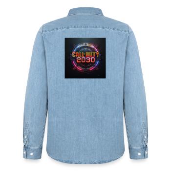 Frontline 2030 Neon Expanse - Men’s Organic Denim Shirt by Stanley/Stella - light wash - Back - AI Model Male 185 light (185cm)