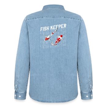 Fish Keeper Aquatic Pond Hobby Minimalist Style - Men’s Organic Denim Shirt by Stanley/Stella - light wash - Back - AI Model Male 185 light (185cm)