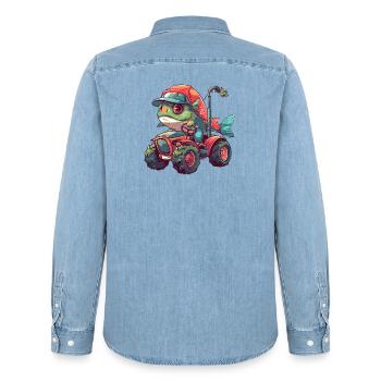 Éleveur de tracteurs de poissons Piranha - Chemise en denim homme bio Stanley/Stella - bleu clair délavé - Dos - AI Model Male 185 light (185cm)