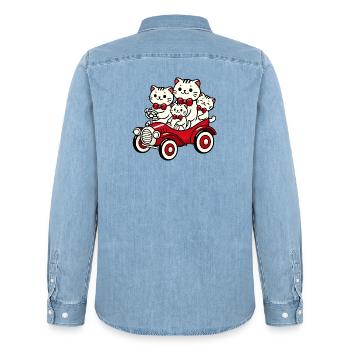 Cat Family Fliege Rotes Auto - Männer Jeanshemd Organic von Stanley/Stella - verwaschenes Hellblau - Hinten - AI Model Male 185 light (185cm)
