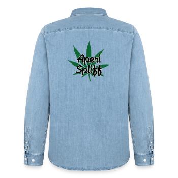 Aperi Spliff - Cannabis - Weed - Chemise en denim homme bio Stanley/Stella - bleu clair délavé - Dos - AI Model Male 185 light (185cm)