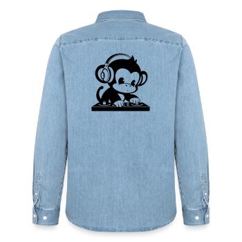 DJ monkey with headphones - Men’s Organic Denim Shirt by Stanley/Stella - light wash - Back - AI Model Male 185 light (185cm)