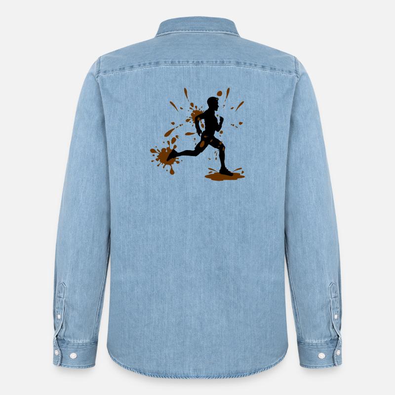 Mud Run Man – Modder Runner Challenge - Männer Jeanshemd Organic von Stanley/Stella - verwaschenes Hellblau