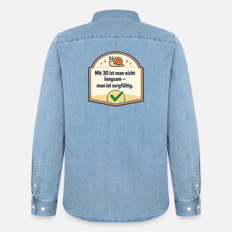 Mit 30: Langsam? Nein, sorgfältig - Männer Jeanshemd Organic von Stanley/Stella - verwaschenes Hellblau