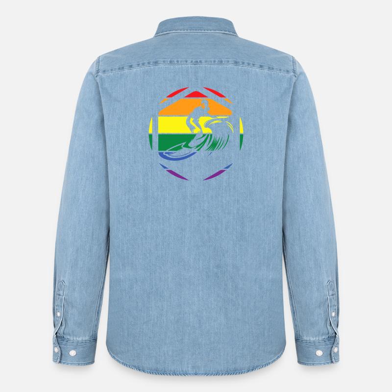 Rainbow Wave Surfer Circle - Männer Jeanshemd Organic von Stanley/Stella - verwaschenes Hellblau