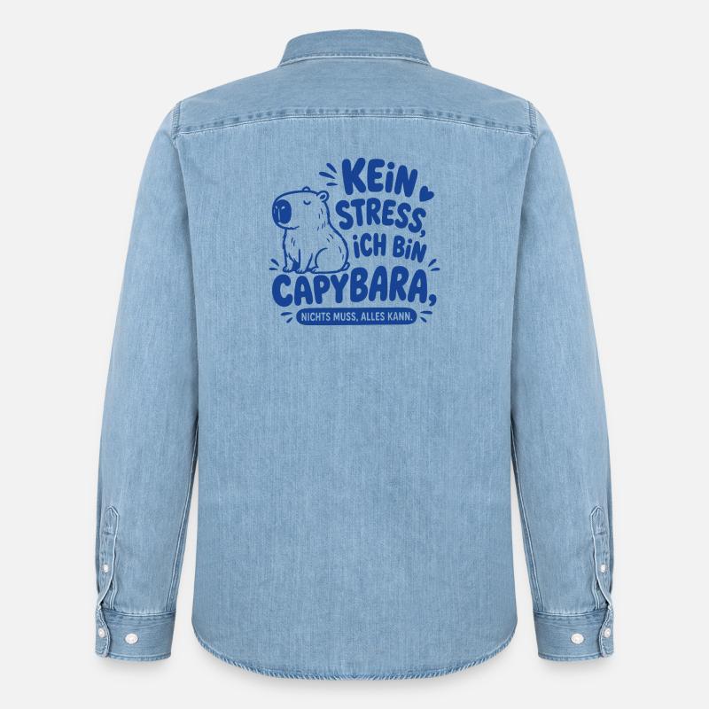 Kein Stress ich bin Capybara - Männer Jeanshemd Organic von Stanley/Stella - verwaschenes Hellblau