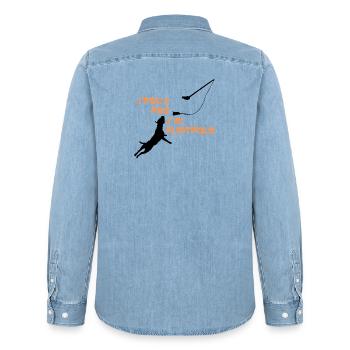 Staffie j'peux pas j'ai flirtpole sport - 002 - Chemise en denim homme bio Stanley/Stella - bleu clair délavé - Dos - AI Model Male 185 light (185cm)
