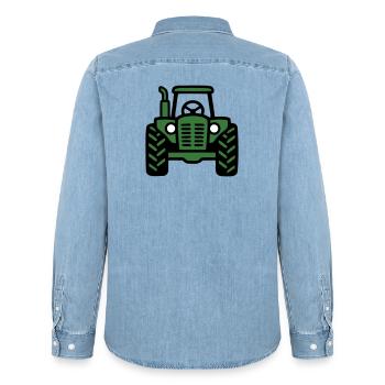 Tractor Front View Logo - Men’s Organic Denim Shirt by Stanley/Stella - light wash - Back - AI Model Male 185 light (185cm)
