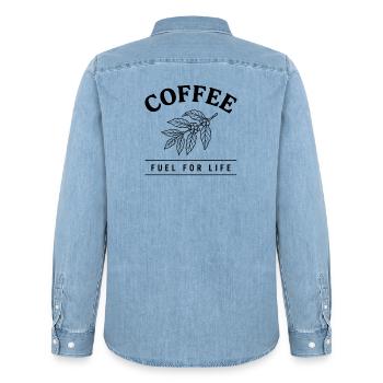 Carburant de café pour la vie – Kaffee Design - Chemise en denim homme bio Stanley/Stella - bleu clair délavé - Dos - AI Model Male 185 light (185cm)