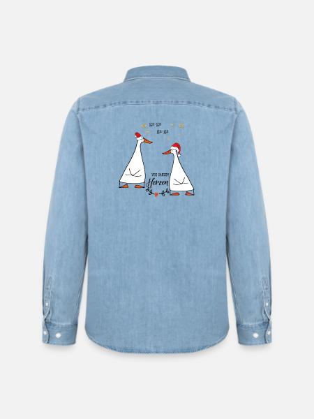 Gänse Duo - Männer Jeanshemd Organic von Stanley/Stella - verwaschenes Hellblau
