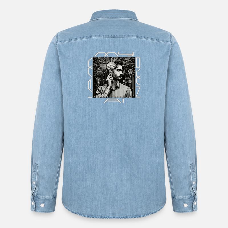 Kopfwerk: Geist trifft Code - Männer Jeanshemd Organic von Stanley/Stella - verwaschenes Hellblau