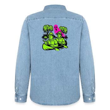 Fantôme dans la jungle - Chemise en denim homme bio Stanley/Stella - bleu clair délavé - Dos - AI Model Male 185 light (185cm)