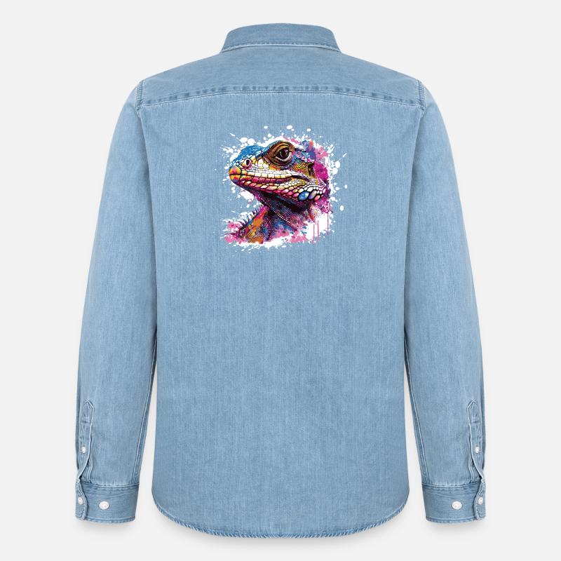 Echse Graffiti  - Männer Jeanshemd Organic von Stanley/Stella - verwaschenes Hellblau