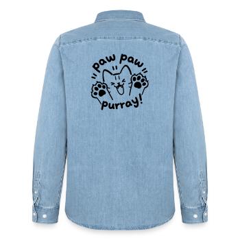 Paw Paw Purray Cat | Cute Paws Saying Motif - Men’s Organic Denim Shirt by Stanley/Stella - light wash - Back - AI Model Male 185 light (185cm)
