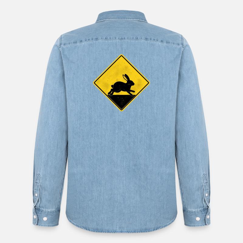 Cartello stradale giallo a forma di coniglio - Camicia in denim uomo bio di Stanley/Stella - azzurro chiaro slavato