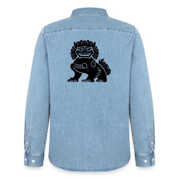 Chinese Lion - Men’s Organic Denim Shirt by Stanley/Stella - light wash - Back - AI Model Male 185 light (185cm)