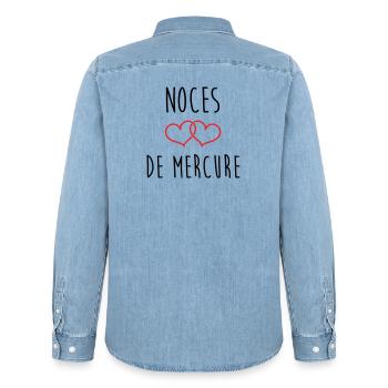 Noces de mercure 38 ans de mariage - Chemise en denim homme bio Stanley/Stella - bleu clair délavé - Dos - AI Model Male 185 light (185cm)