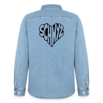 Schwyz, Schweiz Herz Schriftzug  - Männer Jeanshemd Organic von Stanley/Stella - verwaschenes Hellblau - Hinten - AI Model Male 185 light (185cm)