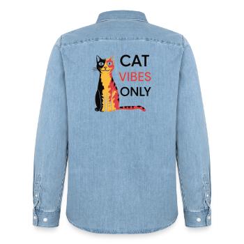 Katzen Vibes Only Design - Männer Jeanshemd Organic von Stanley/Stella - verwaschenes Hellblau - Hinten - AI Model Male 185 light (185cm)