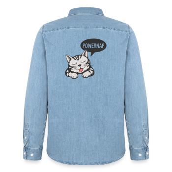 Powernap Katze - Schlafendes Motiv - Männer Jeanshemd Organic von Stanley/Stella - verwaschenes Hellblau - Hinten - AI Model Male 185 light (185cm)