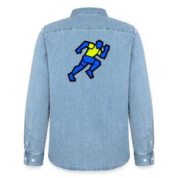 Fast Polygon Runner Marathon Team - Men’s Organic Denim Shirt by Stanley/Stella - light wash - Back - AI Model Male 185 light (185cm)