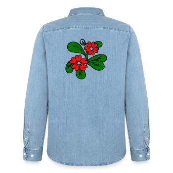  Blüten Fantasie - Männer Jeanshemd Organic von Stanley/Stella - verwaschenes Hellblau - Hinten - AI Model Male 185 light (185cm)