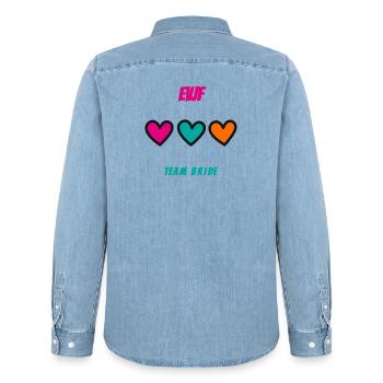 Bachelorette party. BRIDE. TEAM. TEAM MARIEE. BRIDE-TO-BE - Men’s Organic Denim Shirt by Stanley/Stella - light wash - Back - AI Model Male 185 light (185cm)