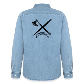 Valhalla avec hache et épée - Chemise en denim homme bio Stanley/Stella - bleu clair délavé - Dos - AI Model Male 185 light (185cm)