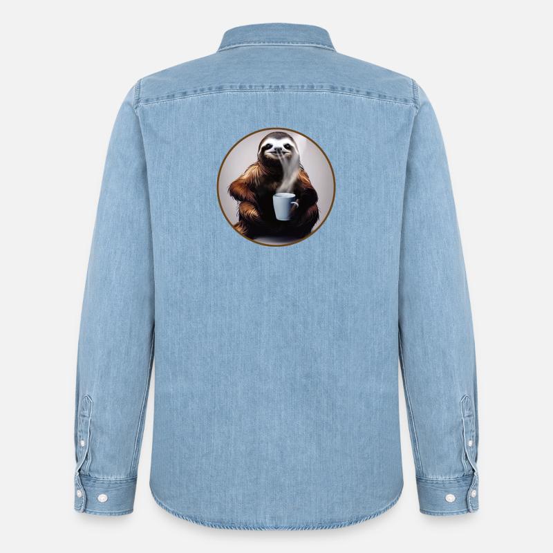 Faultier mit Kaffee - Männer Jeanshemd Organic von Stanley/Stella - verwaschenes Hellblau