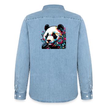 Panda - Männer Jeanshemd Organic von Stanley/Stella - verwaschenes Hellblau - Hinten - AI Model Male 185 light (185cm)