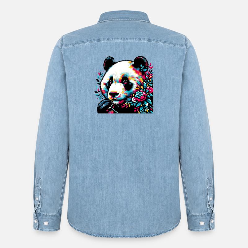 Panda - Männer Jeanshemd Organic von Stanley/Stella - verwaschenes Hellblau