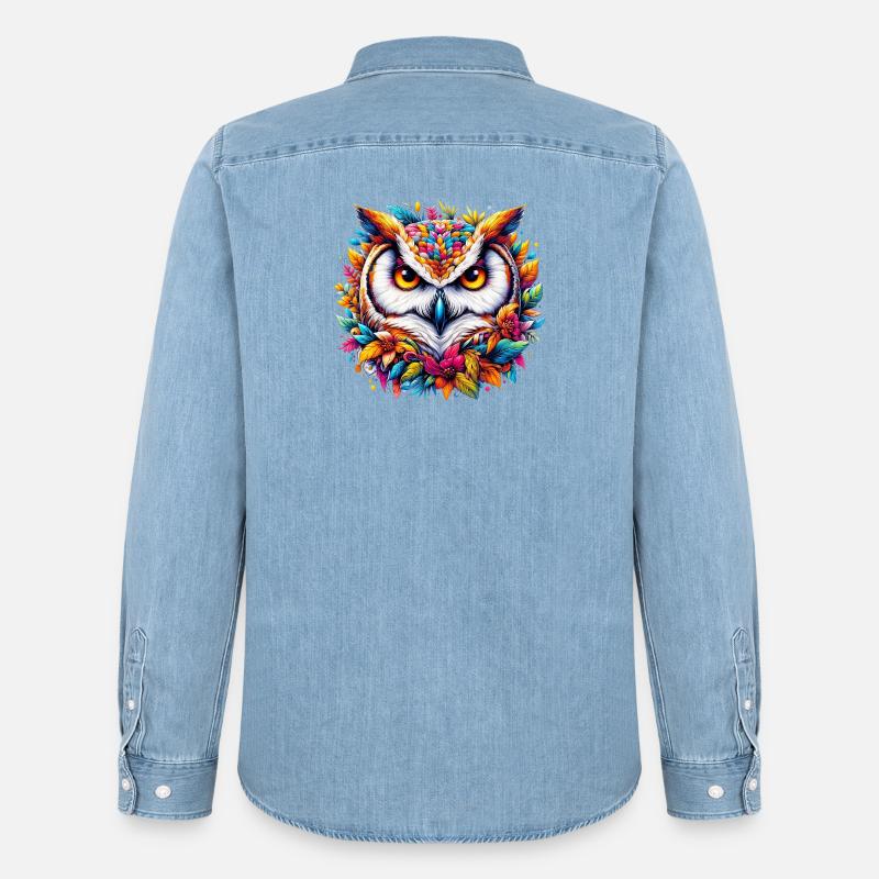 Eule - Männer Jeanshemd Organic von Stanley/Stella - verwaschenes Hellblau